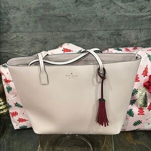 Kate Spade Cream Tote with Burgundy Tassel